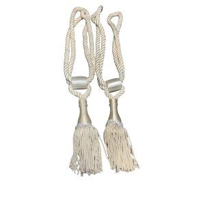 Vintage Ivory Curtain Tie Backs Pair with Tassels 17" Long Decorative Rope Holdb